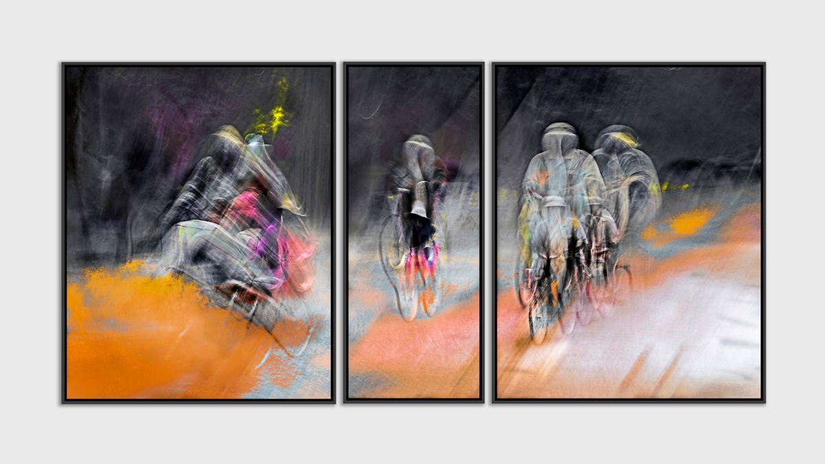 les cyclistes triptyque Yves Langlois tirage Fine Art Une image pour rever caisse americaine