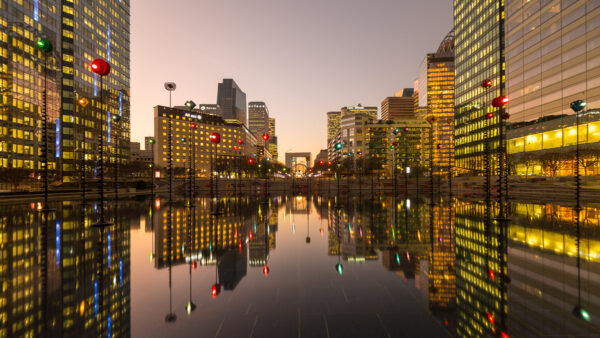 Bassin Takis de La Defense au coucher du soleil Sebastien Desnoulez tirage Fine Art Une image pour rever